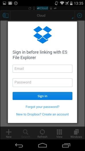 es file explorer dropbox login