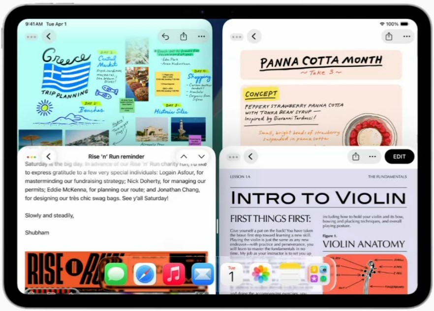 Apples's new iPadOS 26 windowing capabilities - multiple resizable app windows open simultaneously